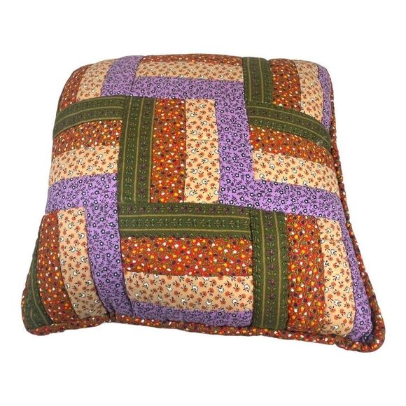 VTG Handmade Quilted Patchwork Pillow Geometric Design Retro Boho Kitschy 14” - Picture 1 of 6